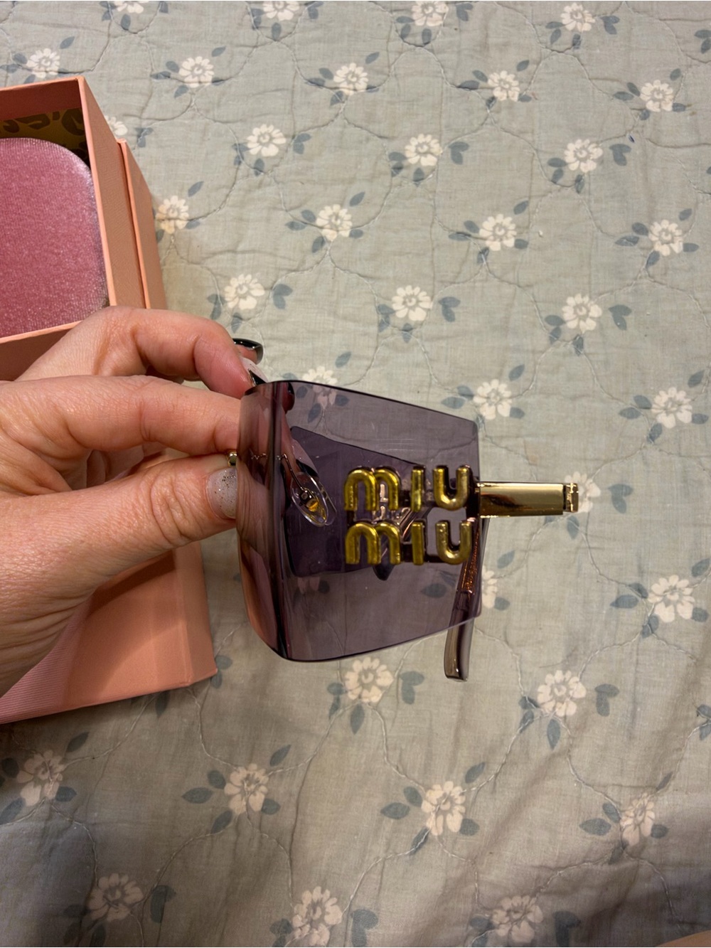 Miu Miu Purple Gradient Rimless Rectangular Sunglasses with Gold Bridge - Picture 2 of 7